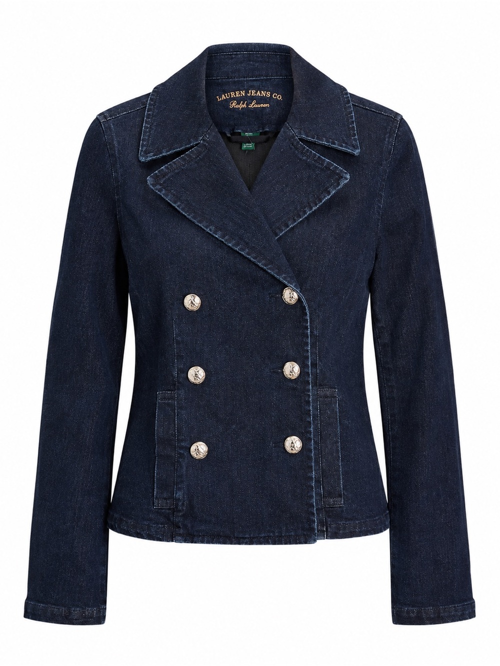 Ralph Lauren Navy Double-Breasted Denim Blazer Sailor Stretchy New Condition